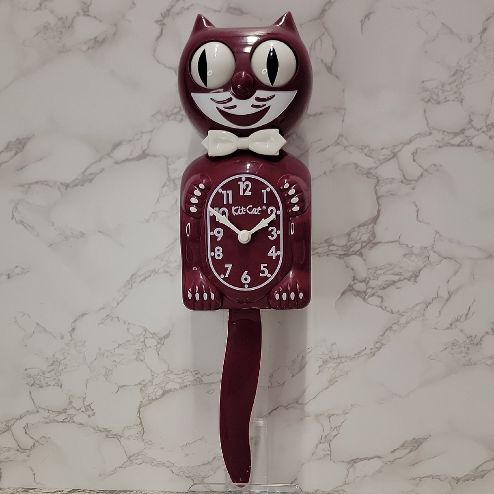 Rare Retired Burgundy Kit Cat Klock Clock
